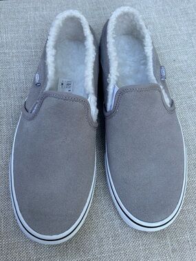Vans Asher Suede faux Sherpa Drizzle Gray Slip On Shoes New womens 7.5 NWT
